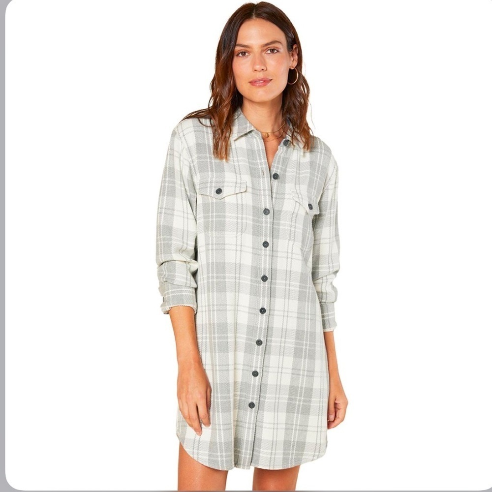 Outerknown Flannel Shirt Dress‎ Size XS Grey Plaid